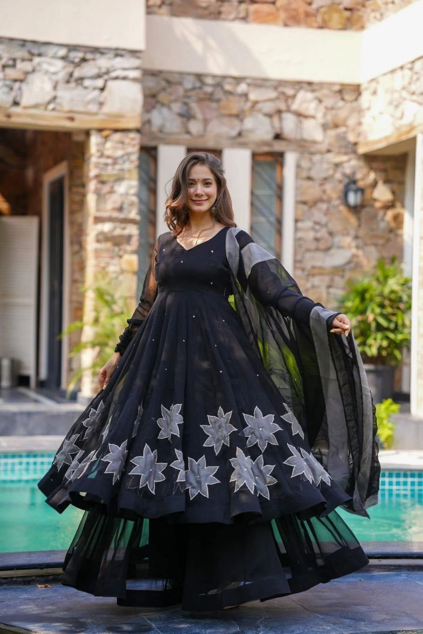 SAIYAAN| Pure Georgette Handprinted full flair anarkali suit  with Plazzo| LUXURYEMPORIUM