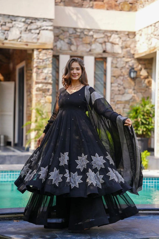 SAIYAAN| Pure Georgette Handprinted full flair anarkali suit  with Plazzo| LUXURYEMPORIUM