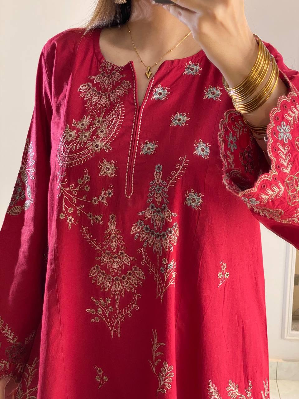 Mul Chanderi Embroidered Palazzo Suit Set |  LUXURY EMPORIUM