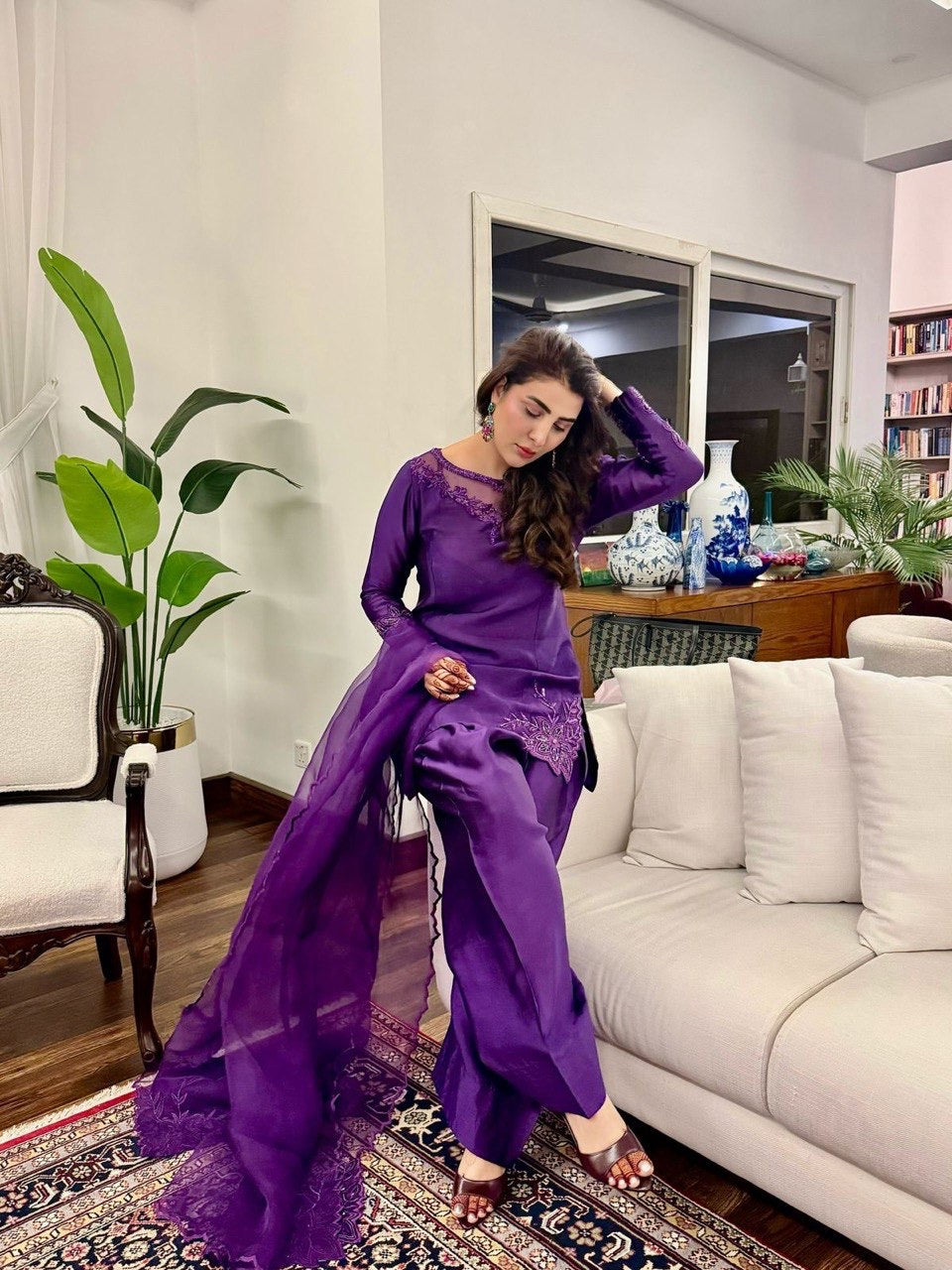 Rifat | LUXURY EMPORIUM | Natural crepe -PURPLE SHADE | FARSHI SALWAR KAMEEZ