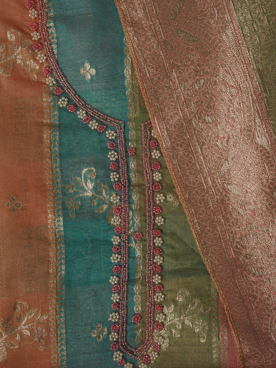 Zari Embellished Unstitched Kurta and Unstitched Bottom with Dupatta | LUXURY EMPORIUM