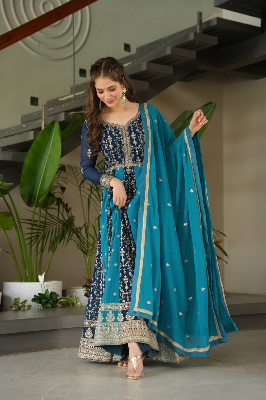 NeelaResham~ |  Faux Blooming With Zari & Sequins Embroidered work | LUXURY EMPORIUM