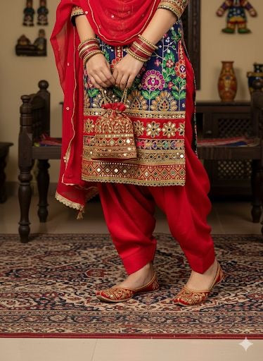 SWAG JUTTI |   RED TRADITIONAL EMBROIDERY HEAVY WORK |PARTYWEAR JUTTI MOJRI | LUXURYEMPORIUM | RAWSHOE|