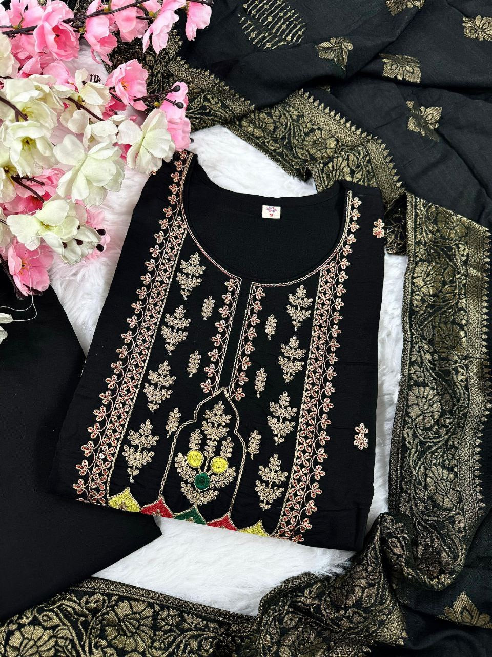 Chanderi suit with dupataa black