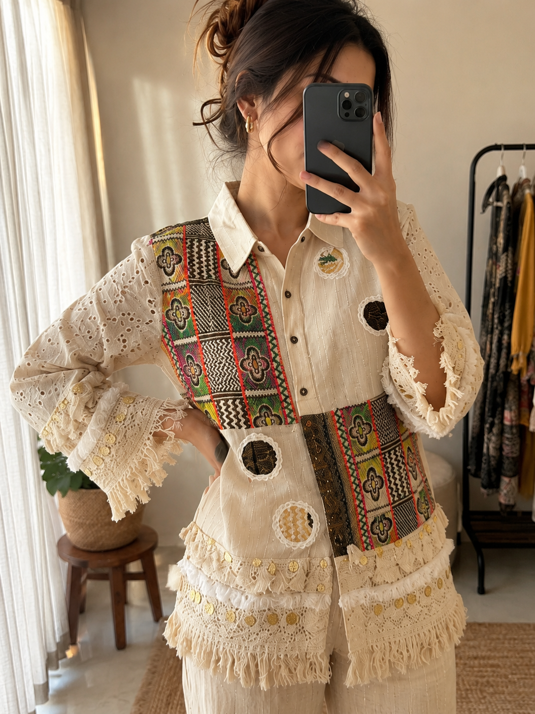 Boho funky | Boho Patchwork Off-White Co-Ord Set| LUXURY EMPORIUM