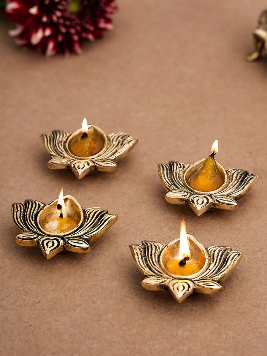 Lotus Diya Set of 2 With Gift Box Brass