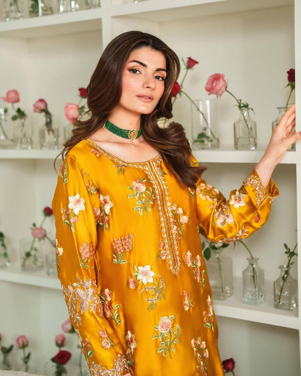 Natural Crep Silk With Embroidery Sequence Work  with Full Sleeve| LUXURY EMPORIUM | women fashion | KURTA FARSHI SALWAR