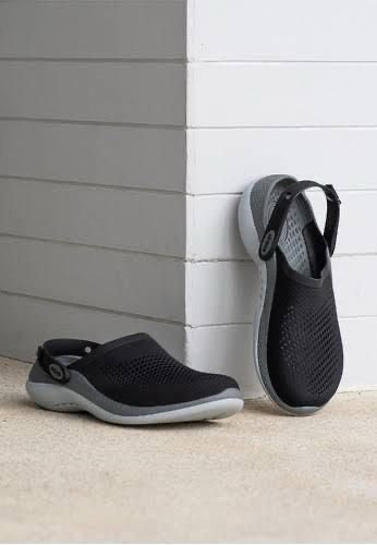 Crocs Unisex Literide Black with Grey & White Sole