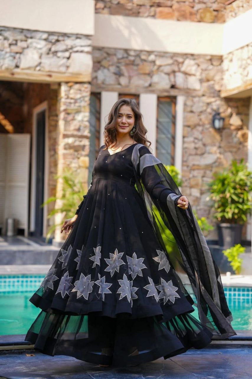 SAIYAAN| Pure Georgette Handprinted full flair anarkali suit  with Plazzo| LUXURYEMPORIUM