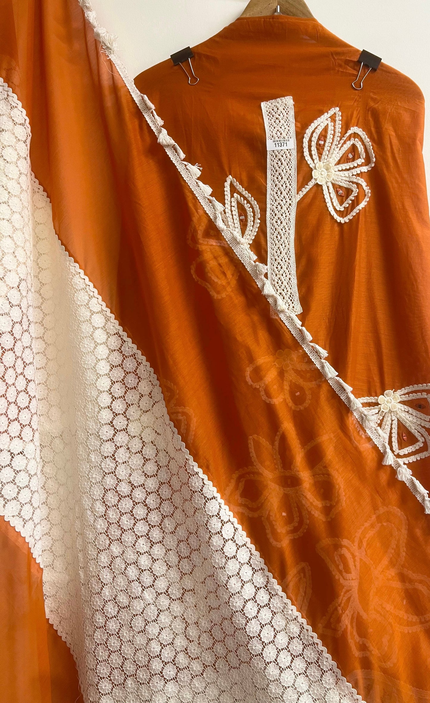 BROWN MUL CHANDERI UNSTITCHED HAND EMBROIDERED | LUXURY EMPORIUM