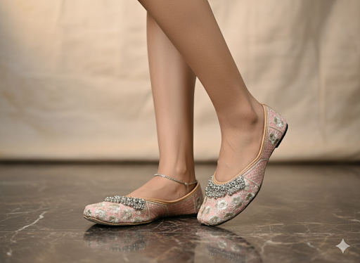 SWAG JUTTI | PEACH TRADITIONAL EMBROIDERY HEAVY WORK |PARTYWEAR JUTTI MOJRI | LUXURYEMPORIUM | RAWSHOE|
