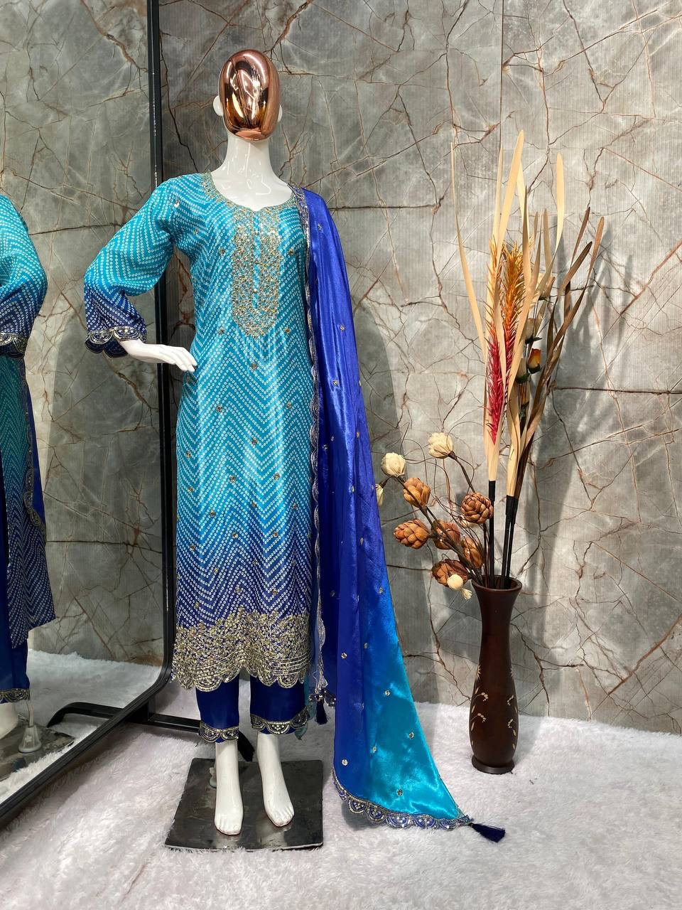 Pure Chinon silk Suit sequence Embroidery