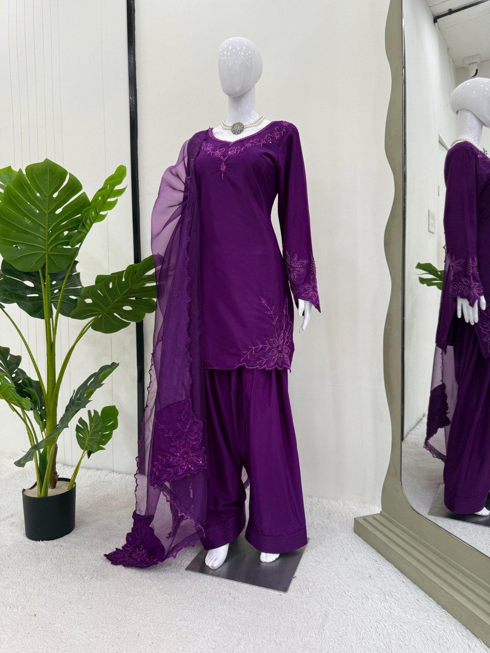 Rifat | LUXURY EMPORIUM | Natural crepe -PURPLE SHADE | FARSHI SALWAR KAMEEZ