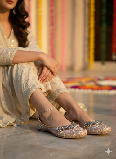SWAG JUTTI | PEACH TRADITIONAL EMBROIDERY HEAVY WORK |PARTYWEAR JUTTI MOJRI | LUXURYEMPORIUM | RAWSHOE|