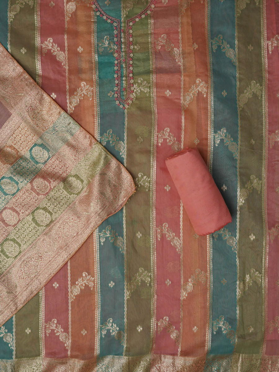 Zari Embellished Unstitched Kurta and Unstitched Bottom with Dupatta | LUXURY EMPORIUM