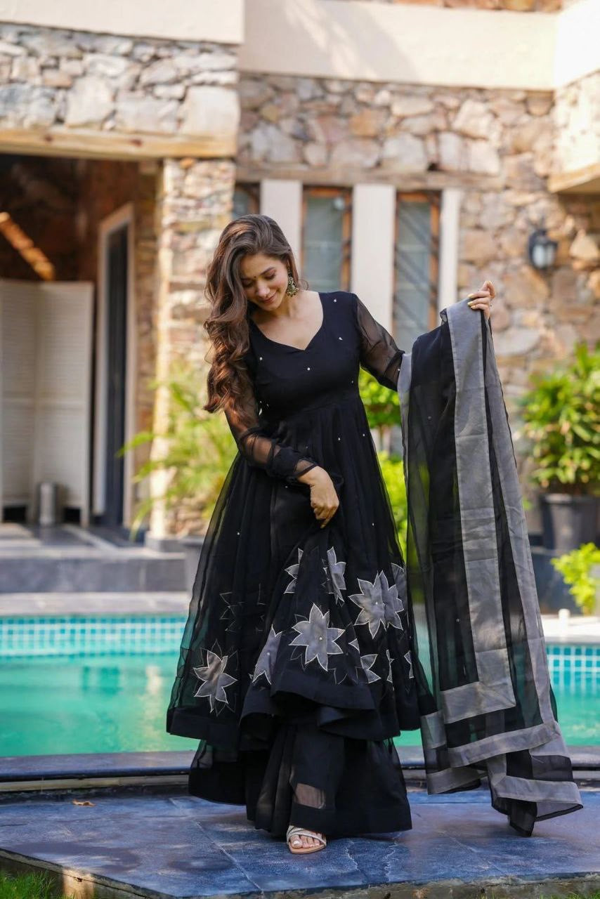 SAIYAAN| Pure Georgette Handprinted full flair anarkali suit  with Plazzo| LUXURYEMPORIUM