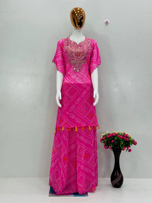 LUXURYEMPORIUM | KAFTAN E RANG | NEW DESIGNER FANCY  DIGITAL PRINT WITH EMBROIDERY SEQUENCE WORK KAFTAN