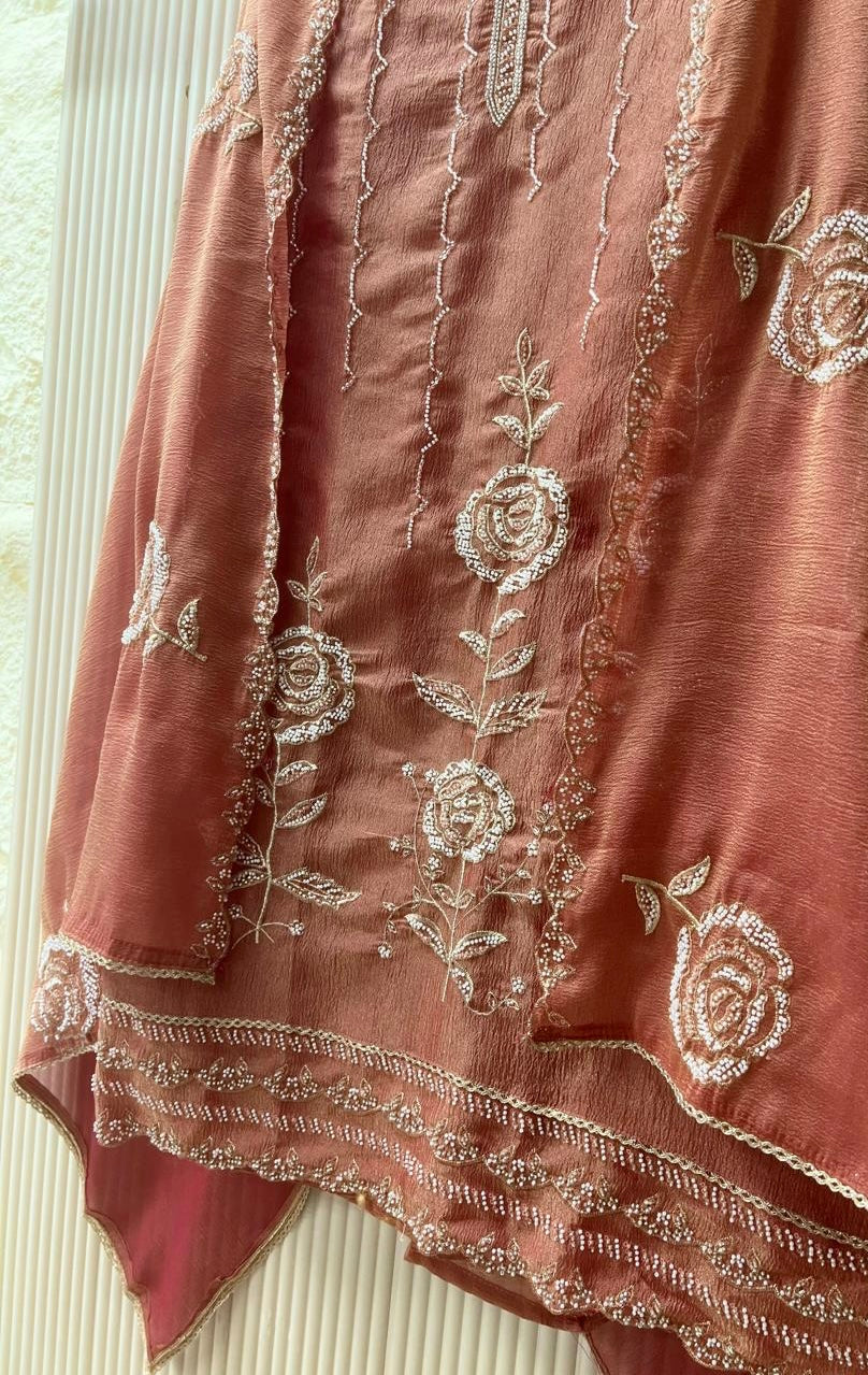 KARIGARI PURE TISSUE CRUSH UNSTITCHED HAND EMBROIDERED