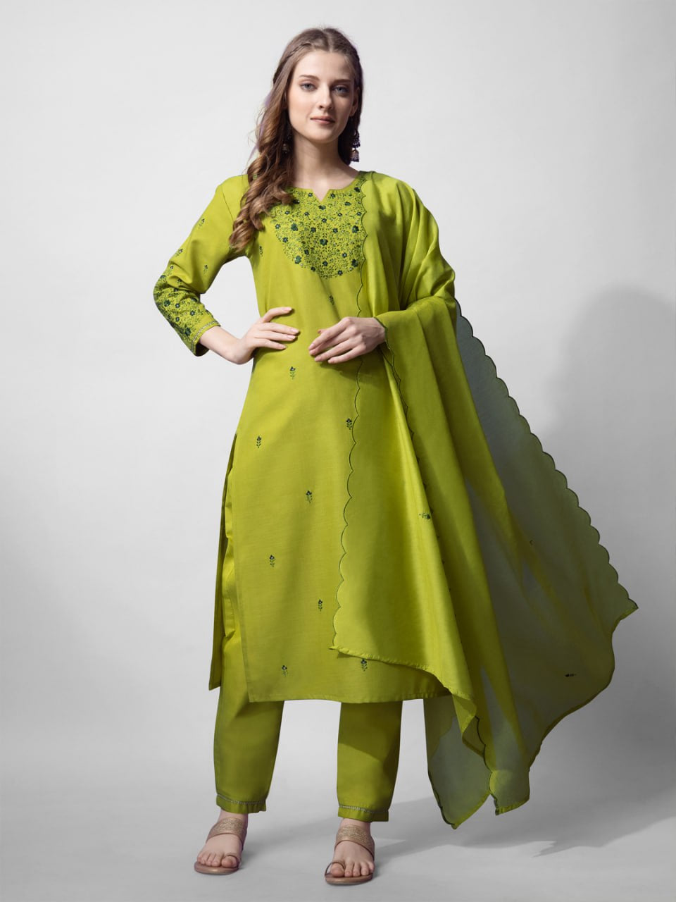Manik wadrobe Cotton kurti pant and silk dupatta