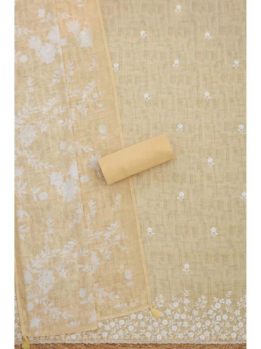 Women Lavender Linen Embellished Unstitched Kurta and Bottom with Dupatta (Set of 3)| LUXURY EMPORIUM ||RESELL