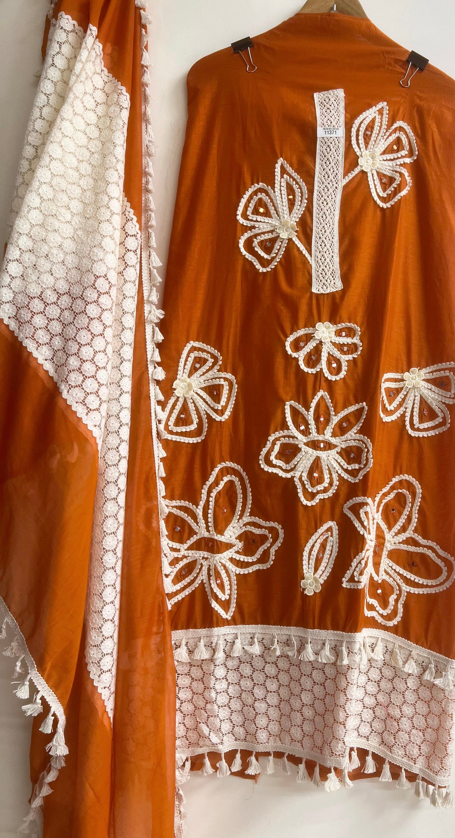 BROWN MUL CHANDERI UNSTITCHED HAND EMBROIDERED | LUXURY EMPORIUM