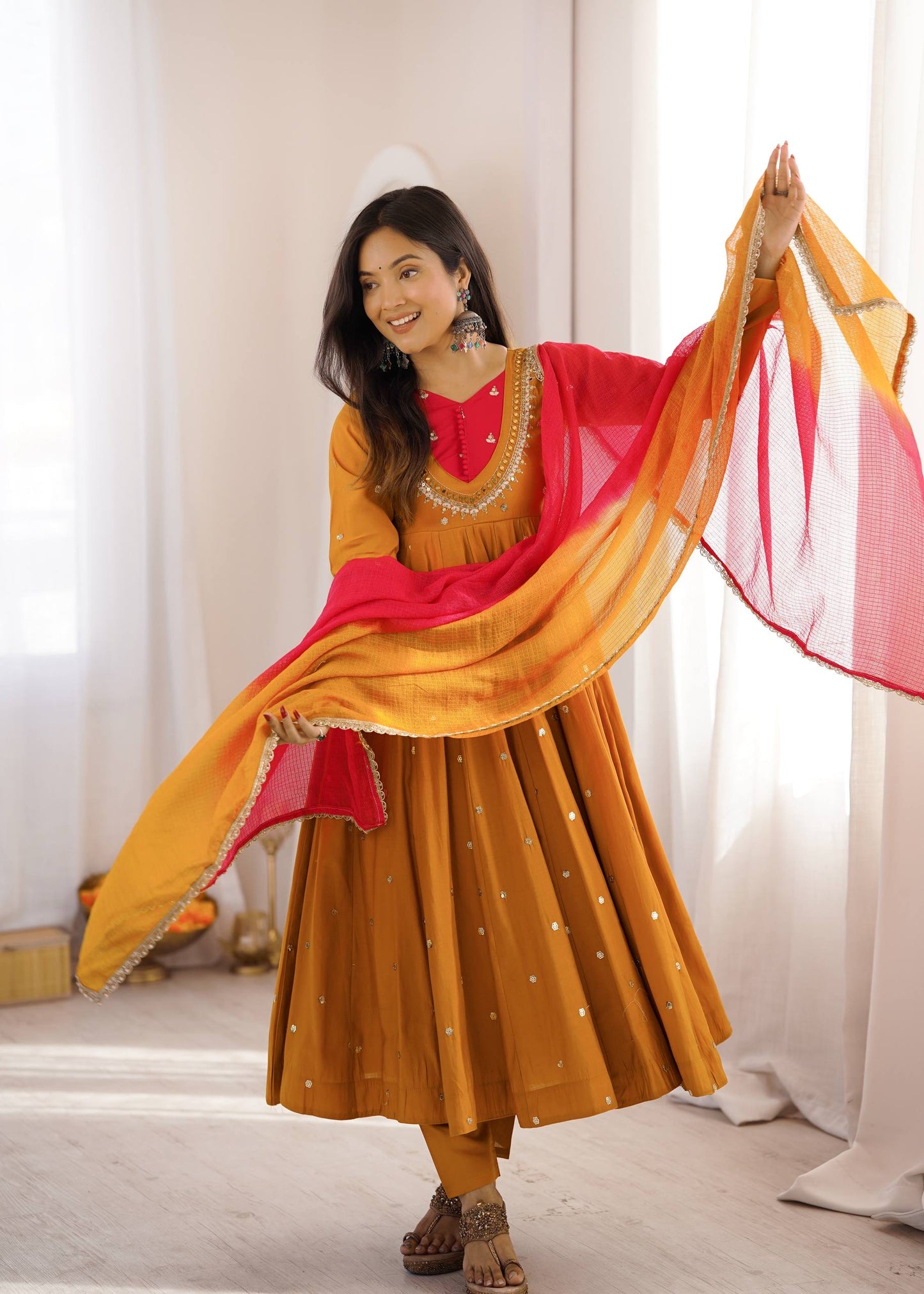 Rajkuwar| Elegant Designer Anarkali 3-Piece Set with Embroidery Sequence & Real Mirror Work| LUXURY EMPORIUM