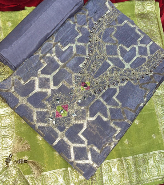 PURE SHIMMER SILK | BANARASI DUPATTA WITH THREAD WORK | PASTEL COLOUR DUPATTA CONTRAST| LUXURY EMPORIUM