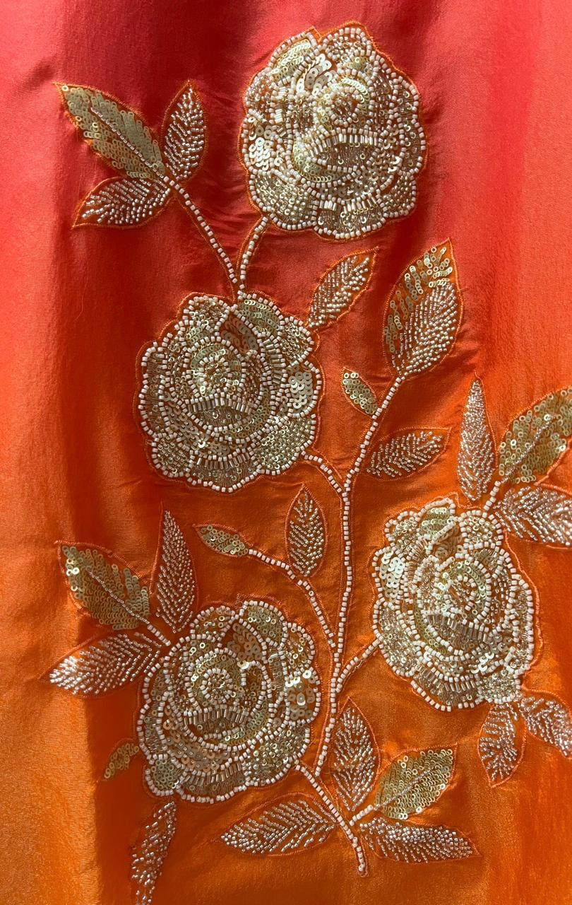 HEER | RED–ORANGE SOFT TISSUE SILK EMBROIDERED UNSTITCHED 3 | LUXURY EMPORIUM