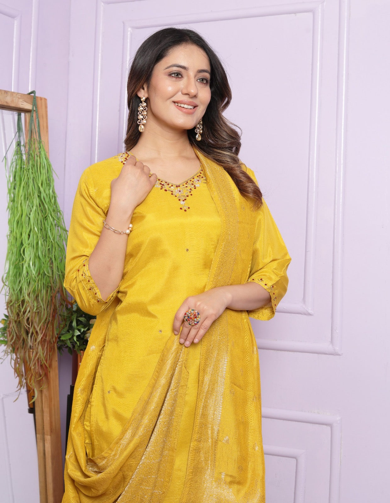 Mustard Kurta Set With Dupatta
