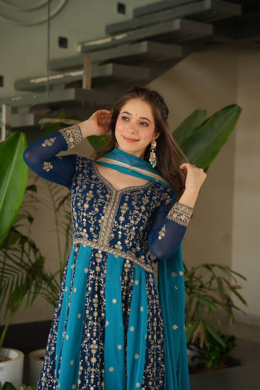 NeelaResham~ |  Faux Blooming With Zari & Sequins Embroidered work | LUXURY EMPORIUM