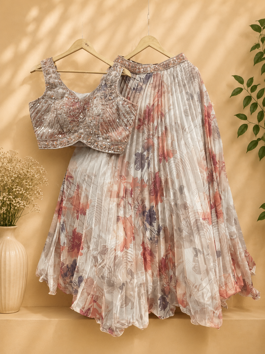 Pastel shades Lehenga floral | Luxury Emporium |
