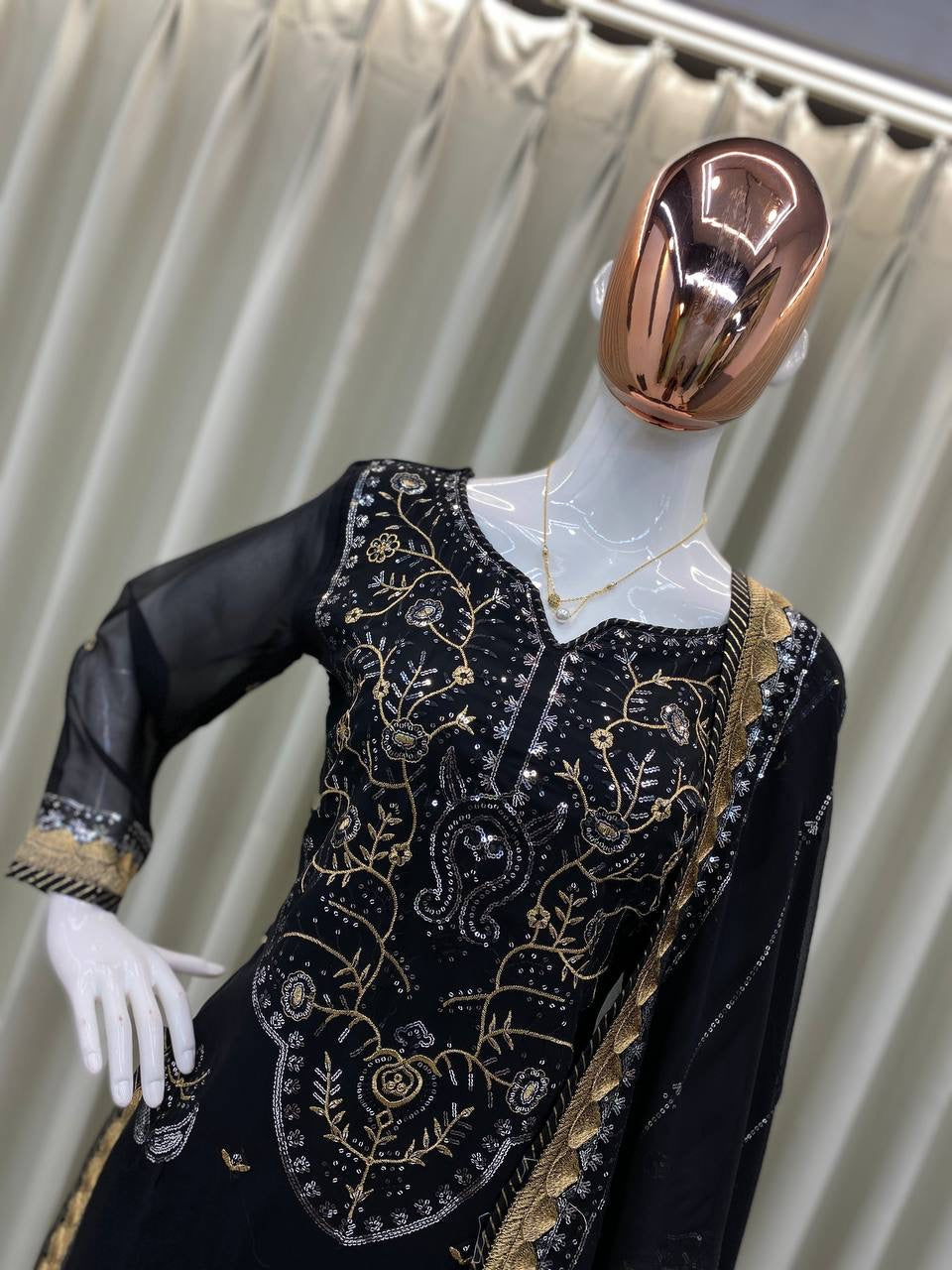 DESIGNER WEAR TRENDING FAUX GEORGETTE TOP WITH SEQUANCE  EMBROIDERED WORK AND PANT WITH DUPATTA| LUXURY EMPORIUM