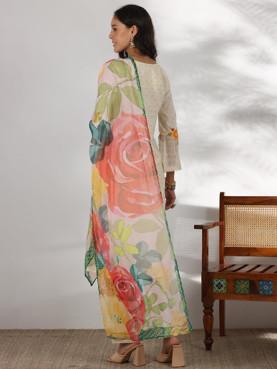 Off white Printed Cotton Straight Suit With Dupatta| LUXURY EMPORIUM |