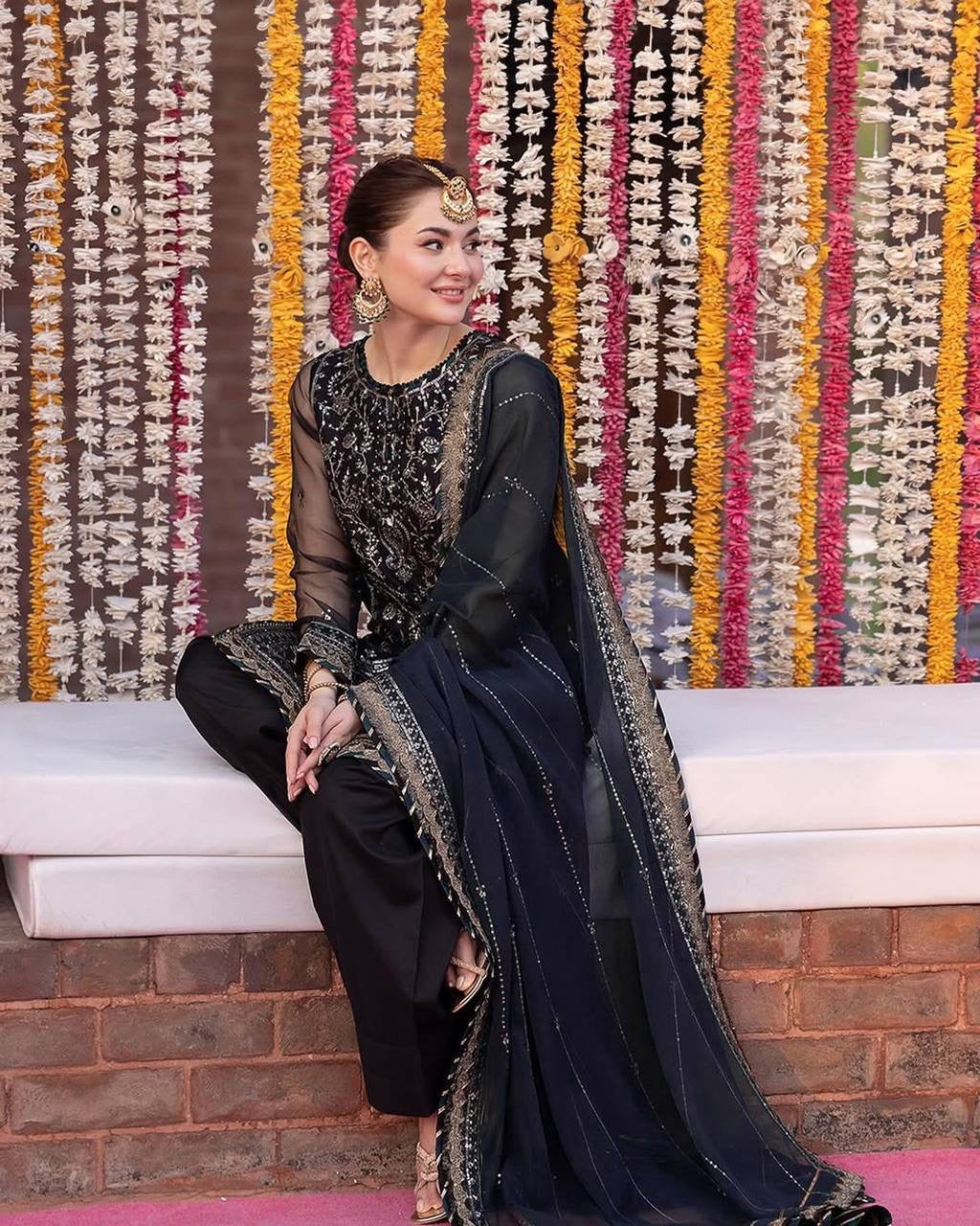 DESIGNER WEAR TRENDING FAUX GEORGETTE TOP WITH SEQUANCE  EMBROIDERED WORK AND PANT WITH DUPATTA| LUXURY EMPORIUM