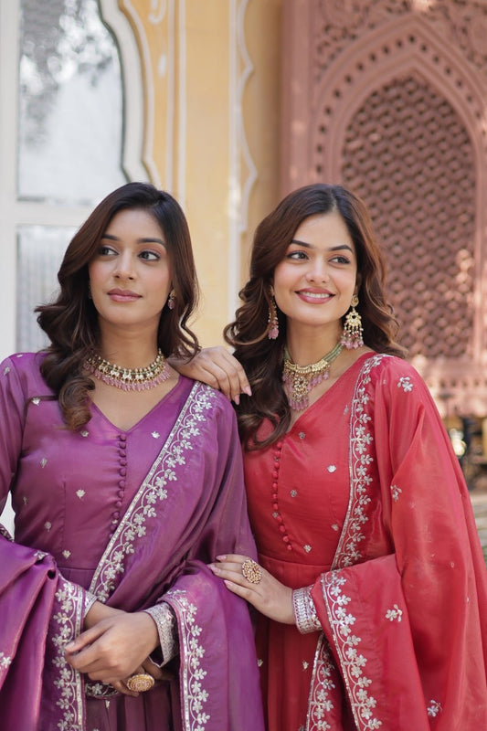 Pastel Shade | PREMIUM READYMADE GOWN WITH DUPATTA SET | LUXURY EMPORIUM