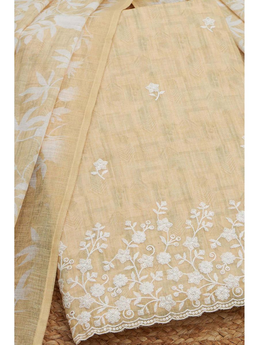 Women Lavender Linen Embellished Unstitched Kurta and Bottom with Dupatta (Set of 3)| LUXURY EMPORIUM ||RESELL
