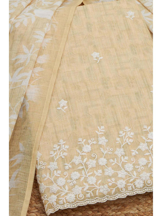 Women Lavender Linen Embellished Unstitched Kurta and Bottom with Dupatta (Set of 3)| LUXURY EMPORIUM ||RESELL