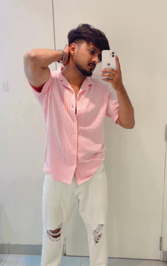 Luxury Emporium | Men's Slim Fit Pink Shirt| slim plain fit | stripe mens|