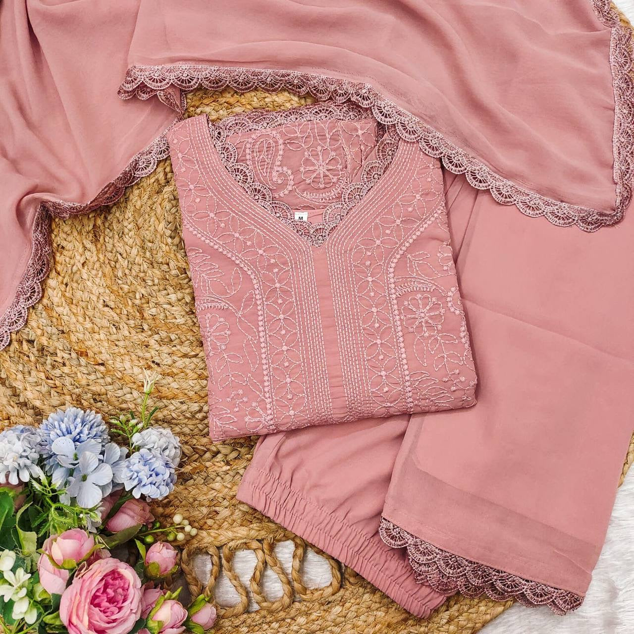chikankari embroidery 3 pic suit