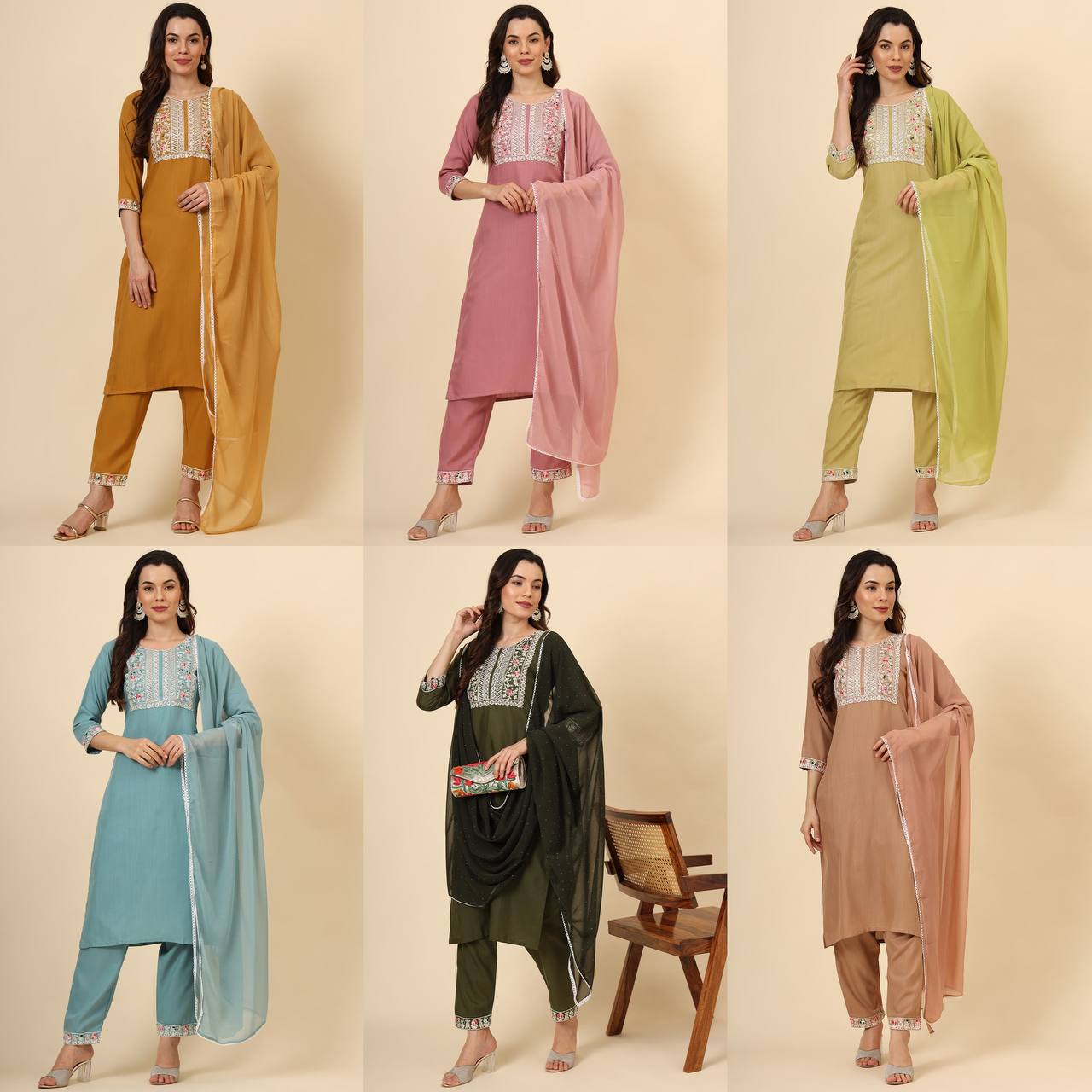 Cotton Suit Set with Chiffon dupatta