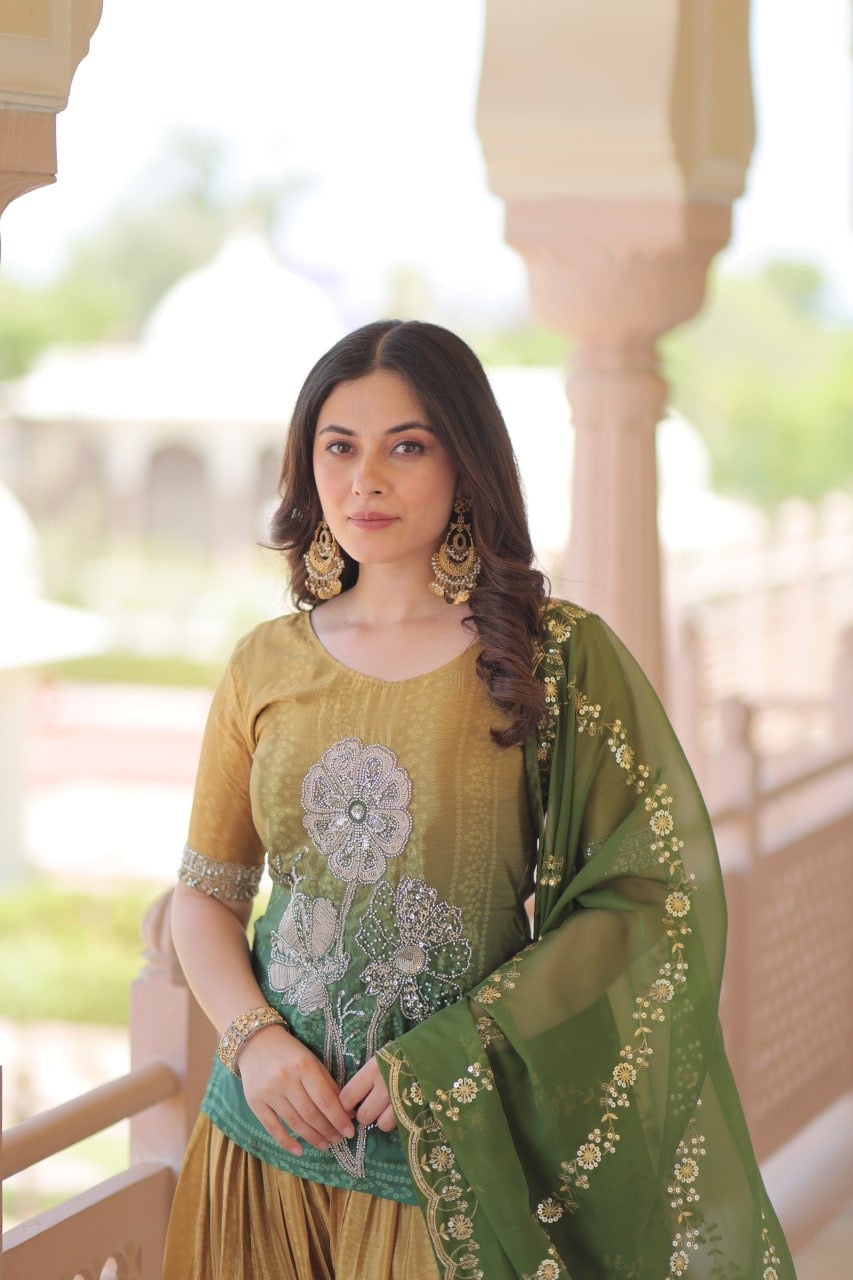 Maharani | Chinnon Print Rich Beads Embroidered work| Luxuryemporium
