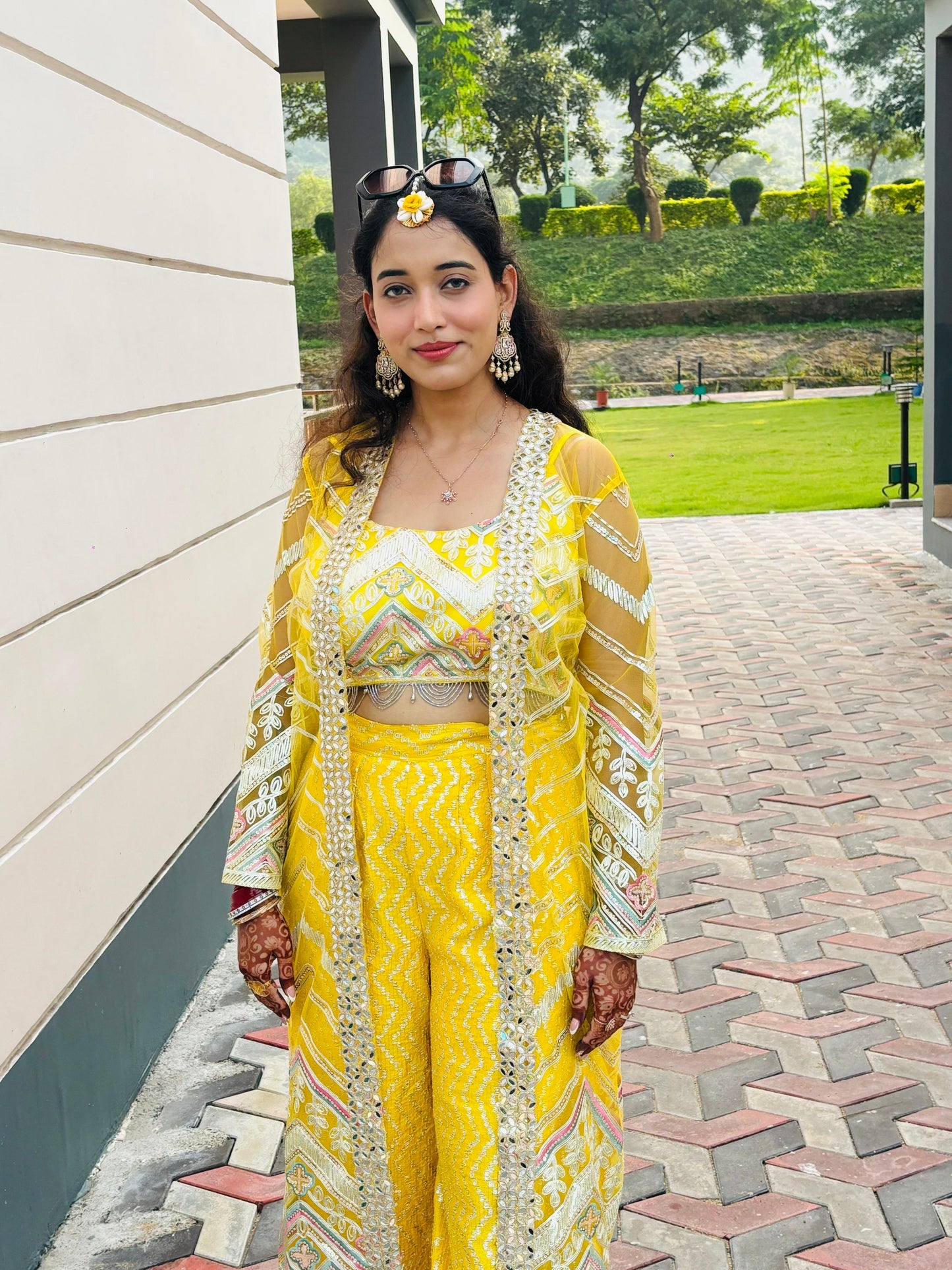 Crop top with sharara | Luxury Emporium | bridal /bridesmaid Haldi outfit | Nooriyat Collection