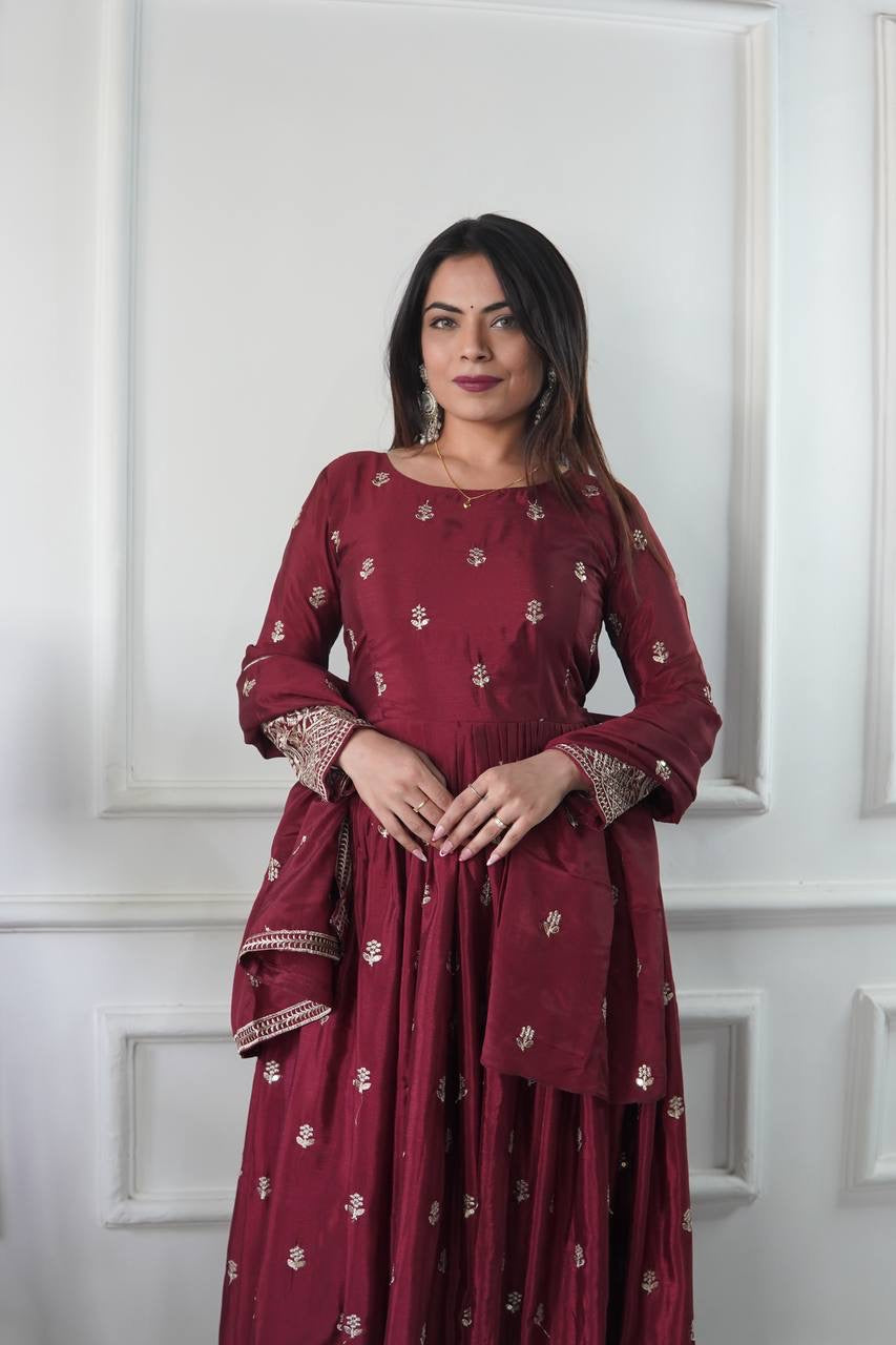 Pure Cinon Silk With Heavy Embroidery 5mm Sequence Work With Full-Sleeve With Latkan Dori|LUXURY EMPORIUM | SUHAG|