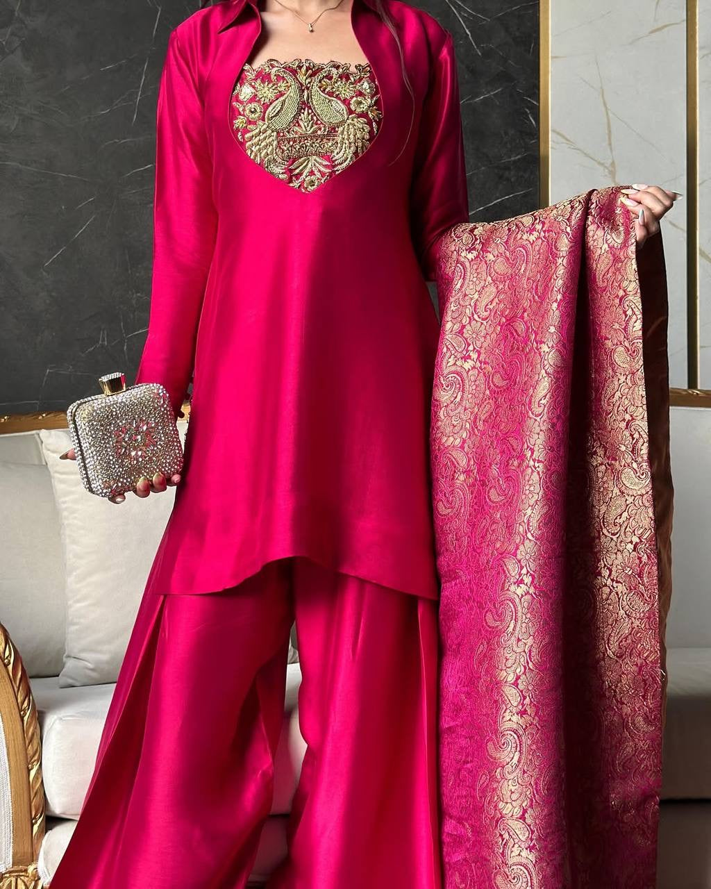 ✨ LUXURIOUS TRADITIONAL GLAMOUR ✨
Introducing our premium Heavy Malay Satin Silk Farshi Suit Set – where elegance meets sophistication.|Luxuryemporium