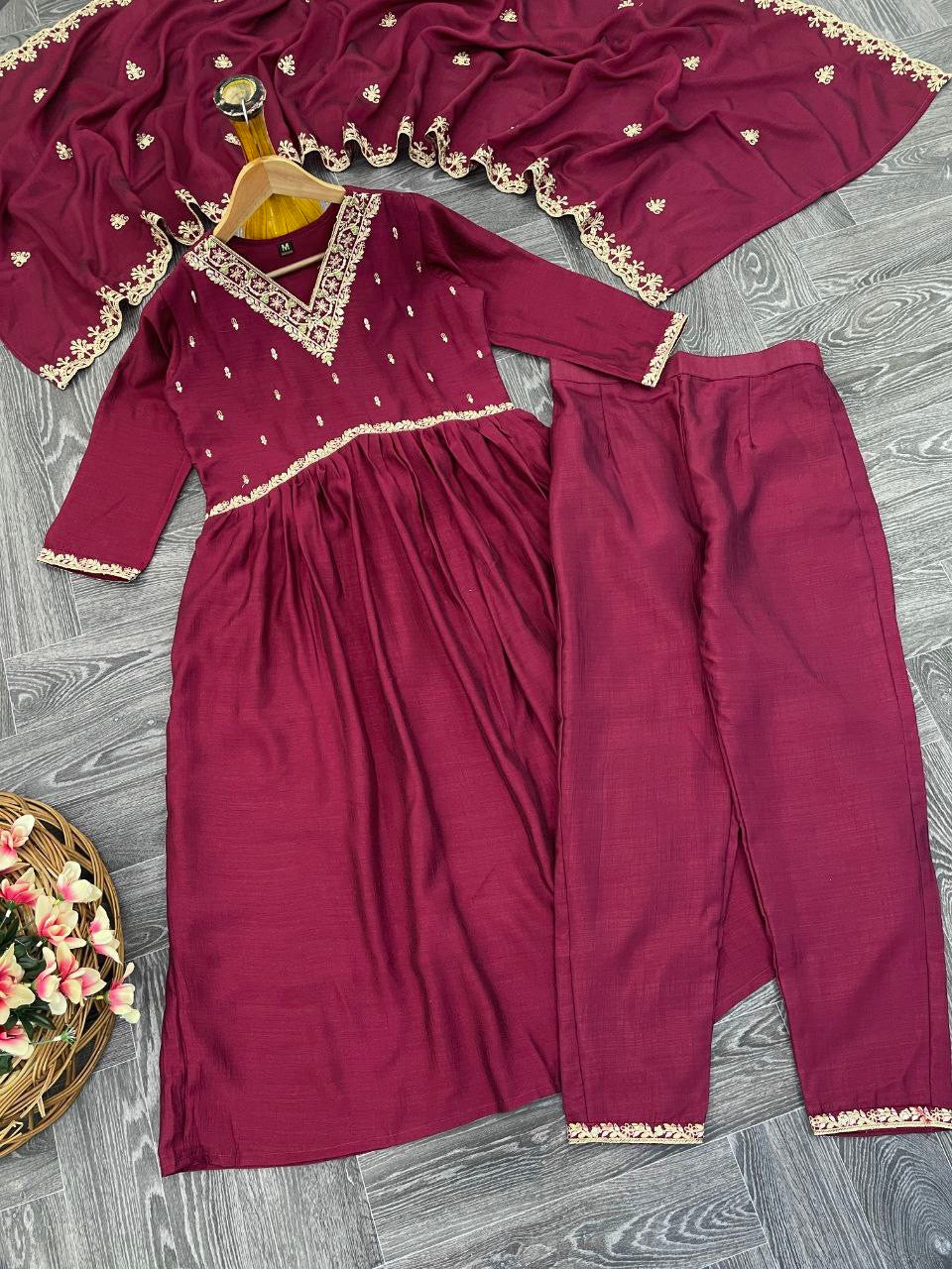 Vichitra Silk Suit full flair length | Luxury Emporium