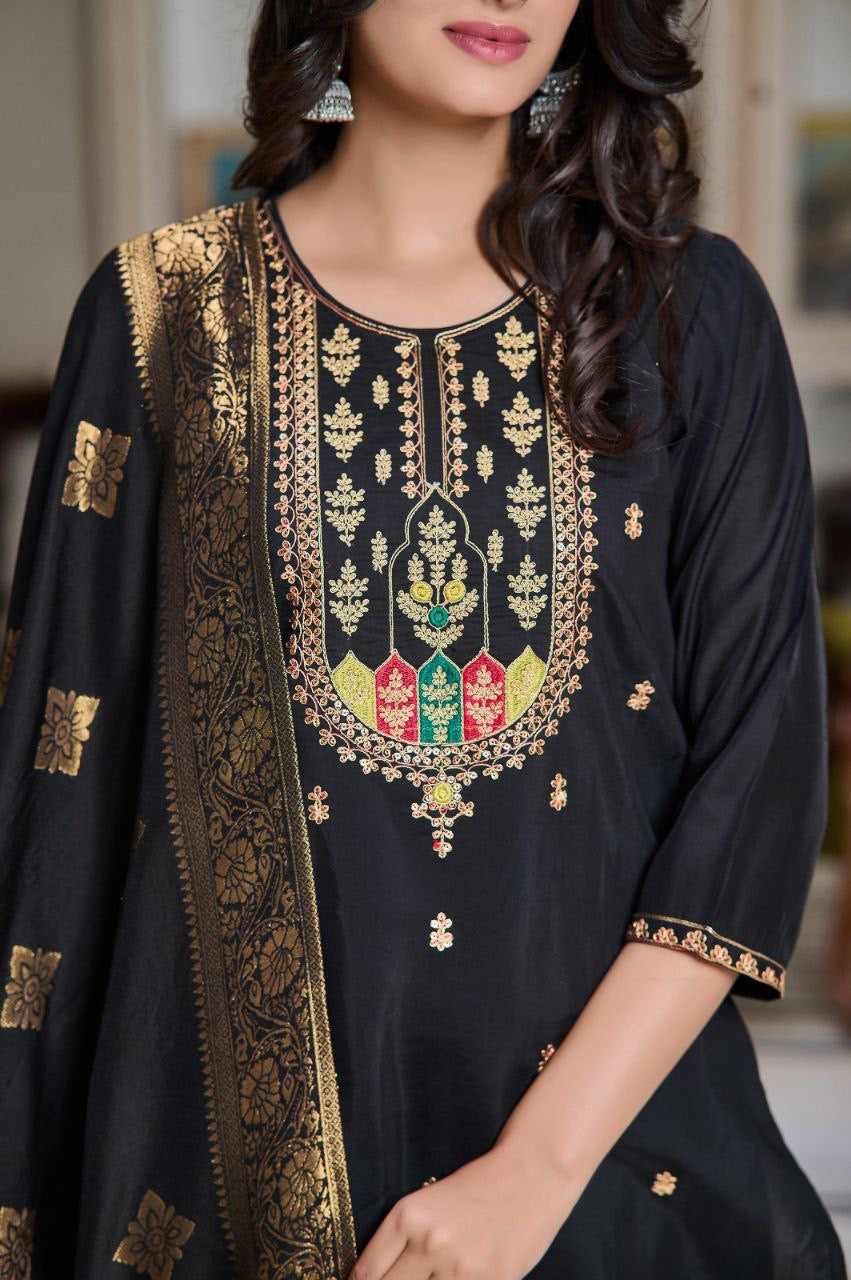 Chanderi suit with dupataa black
