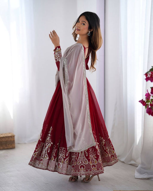 Heavy Designer Party Wear Look Gown-Dupatta in Heavy Multi Thread Embroidery Sequence Work| LUXURY EMPORIUM | HeavyWork