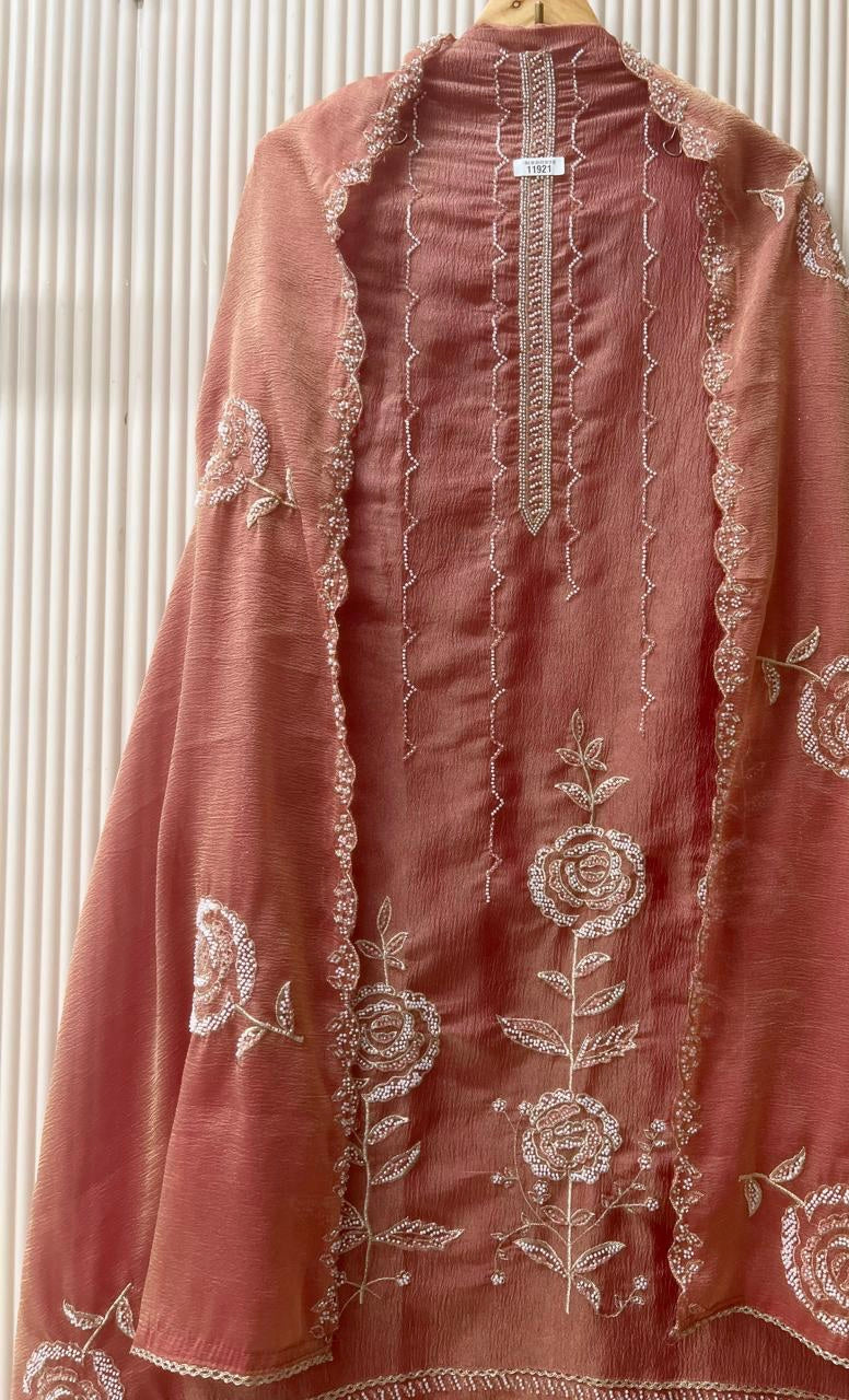 KARIGARI PURE TISSUE CRUSH UNSTITCHED HAND EMBROIDERED