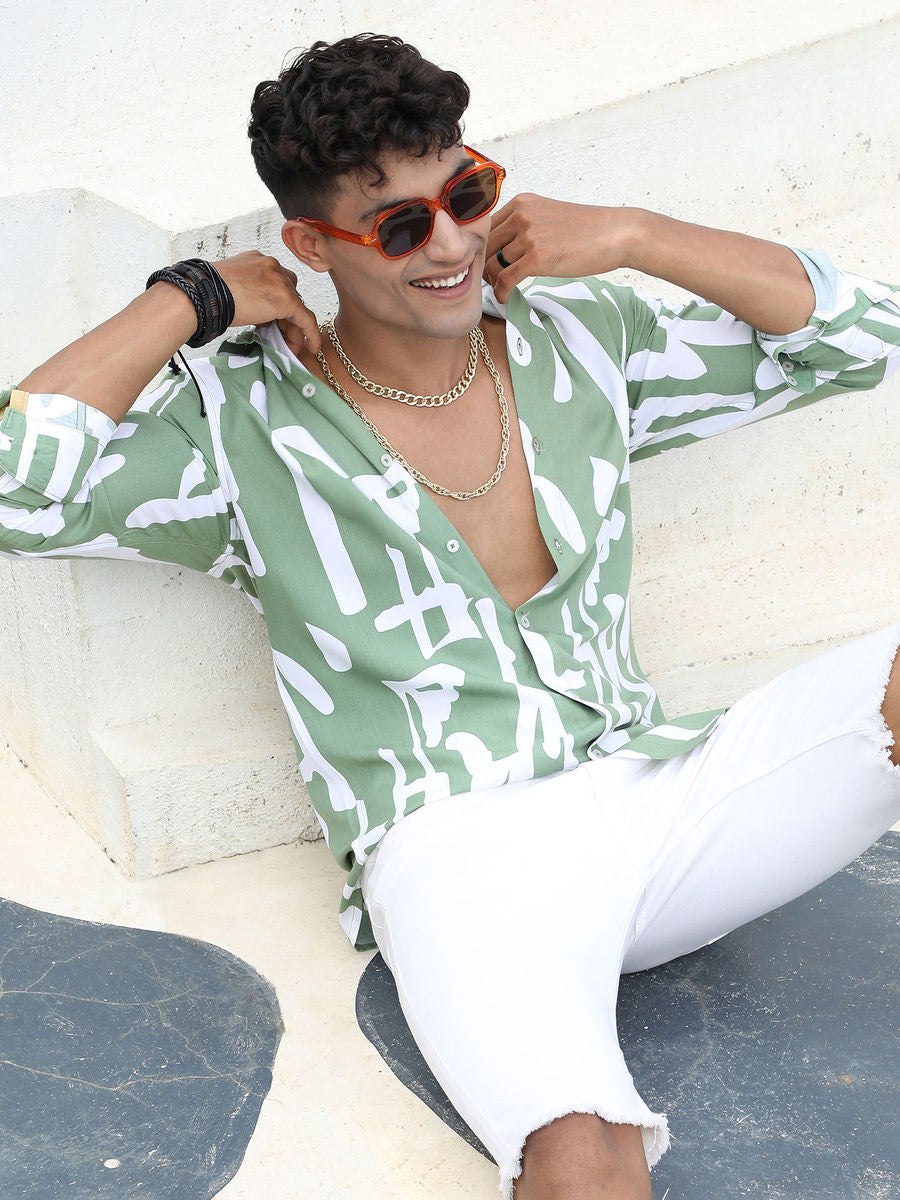 Men  Green Abstract Print Shirt| LUXURY EMPORIUM | MENS CASUAL FIT | BRAND CAMPUS SUTRA|