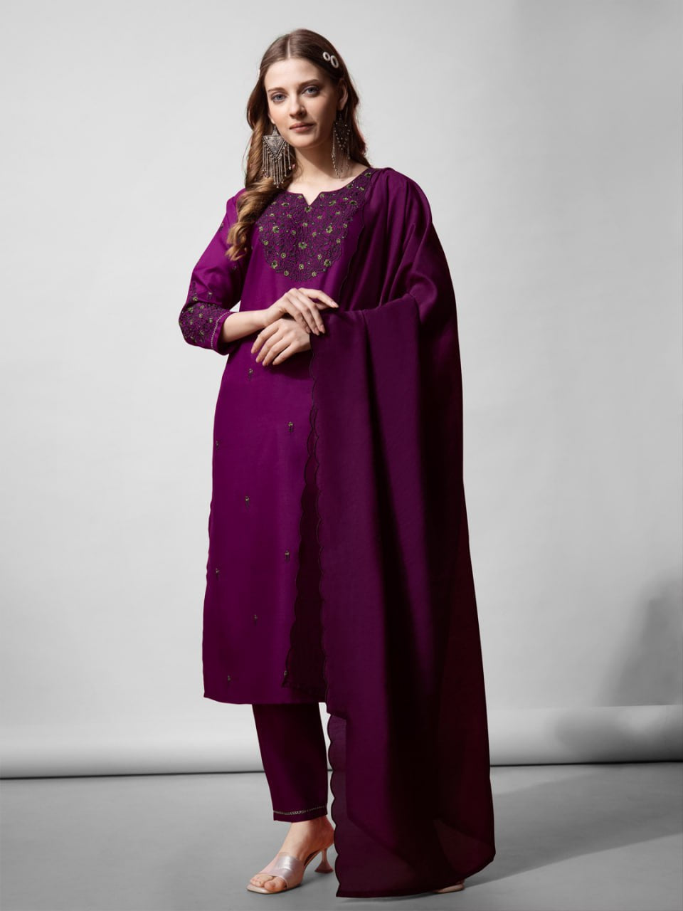 Manik wadrobe Cotton kurti pant and silk dupatta